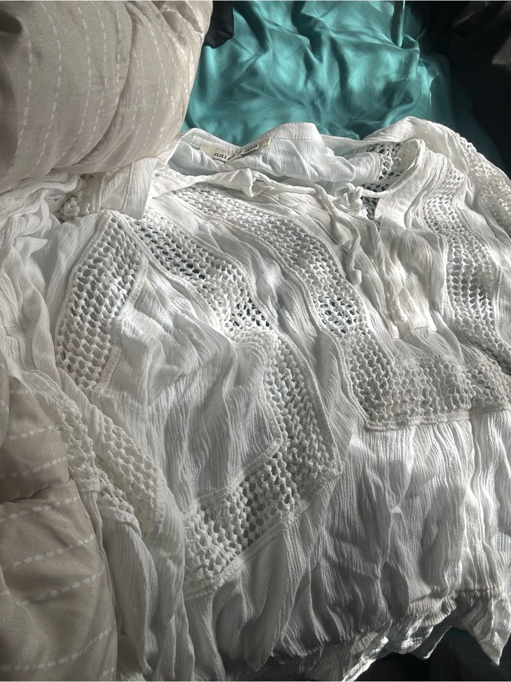 Black Rainn White Crochet-Trim Peasant Top